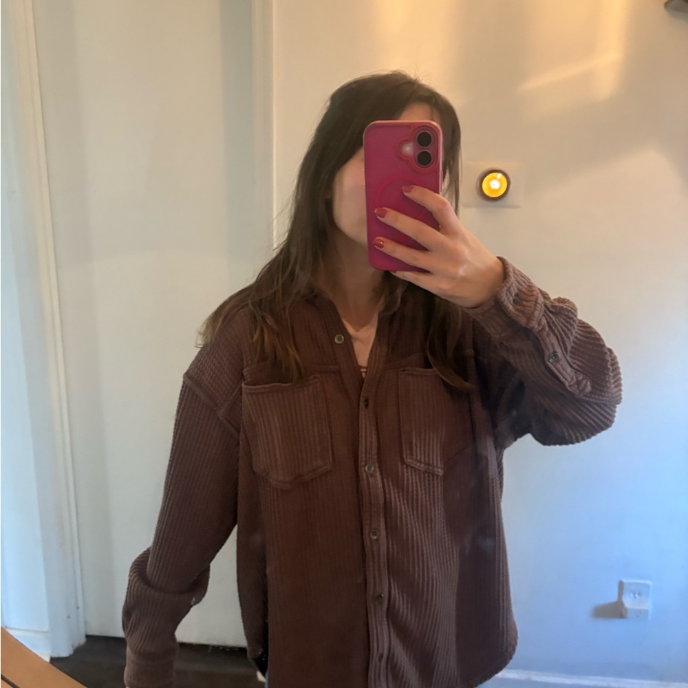 Aerie Chocolate Waffle Knit Button-Up